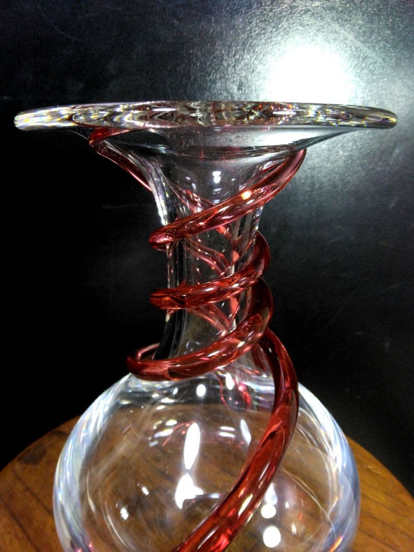 フランス 一点物 クリスタル フラワーベース アート サイン スパイラル