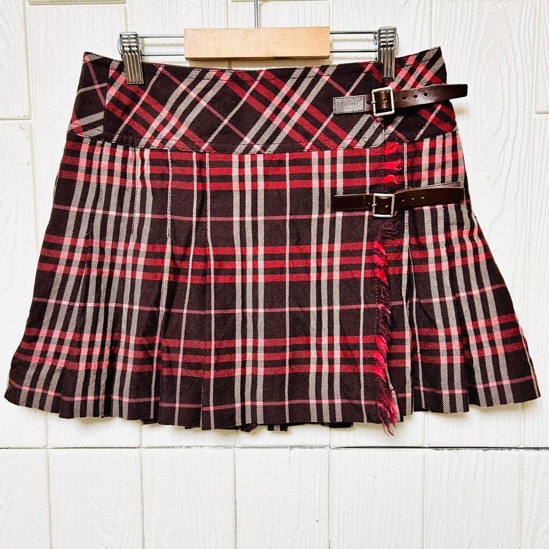 バーバリーブルーレーベル ベルト付 ノバチェック プリーツラップ