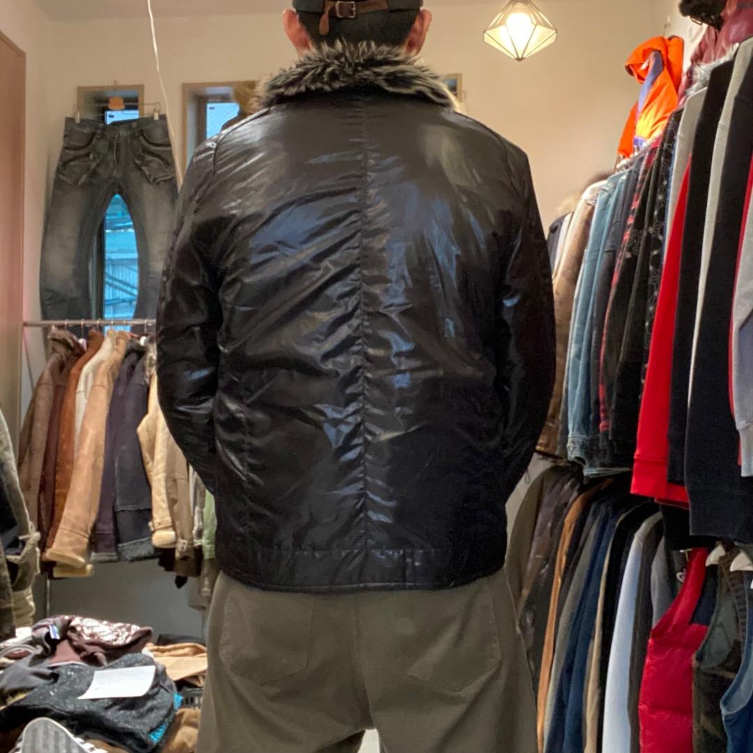 ネオお兄系 y2k アーカイブ 光沢 ファー 中綿 シングルライダース