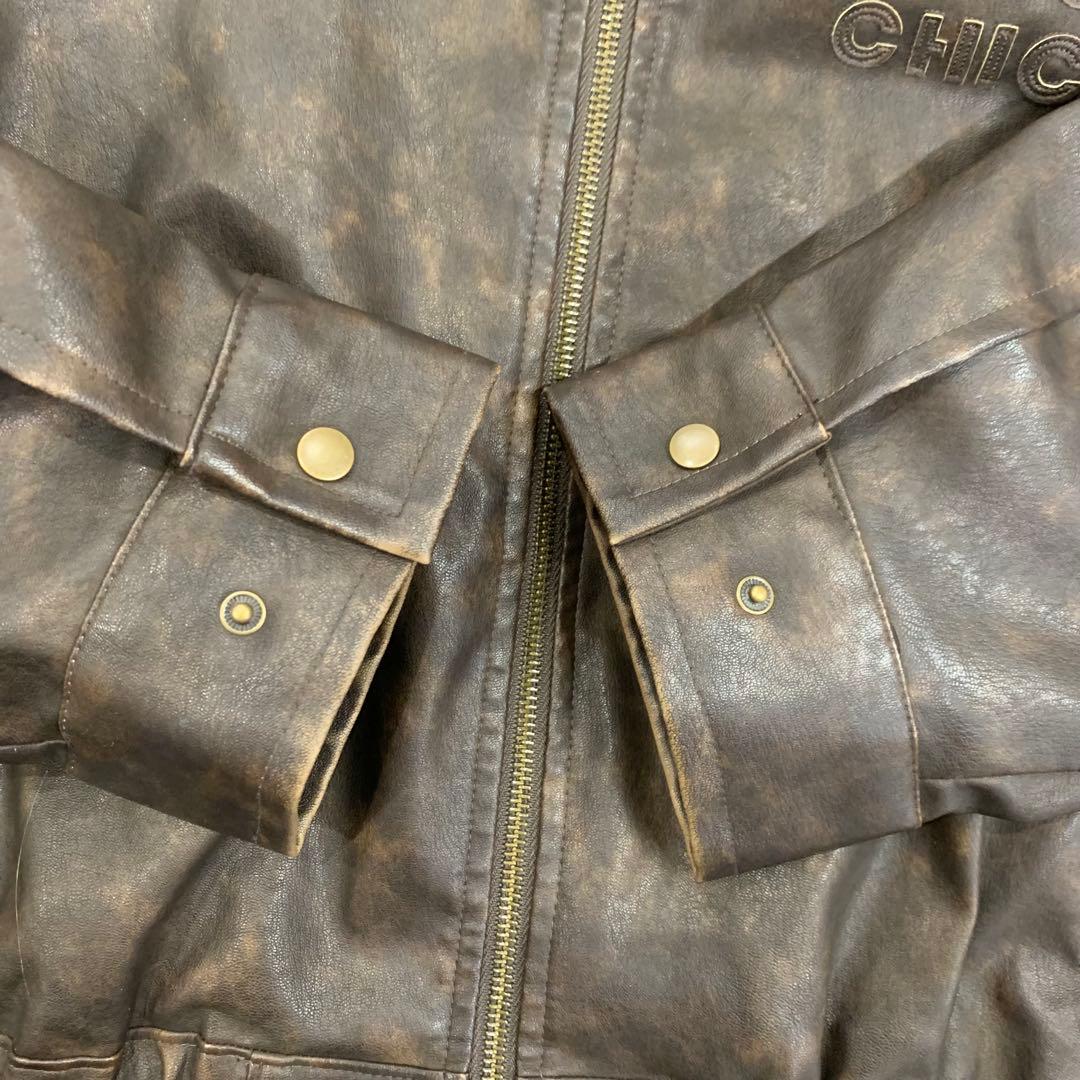 1m13 Chico チコ フェイクレザールーズジップブルゾン