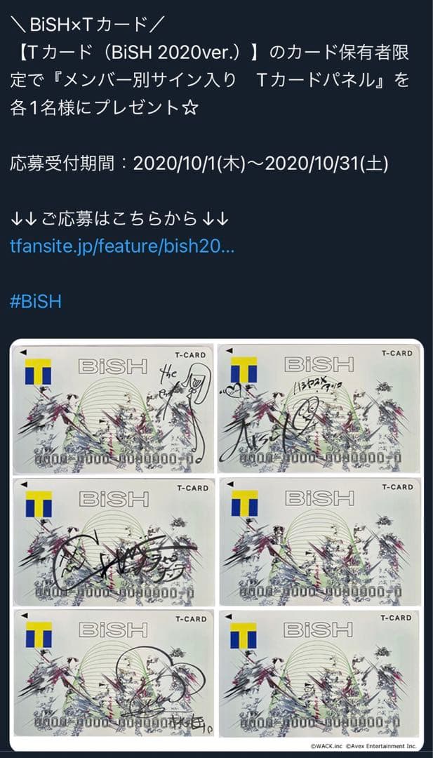 【激レア】BiSH Tカードパネル（2020ver.）サイン入り　アイナジエンド