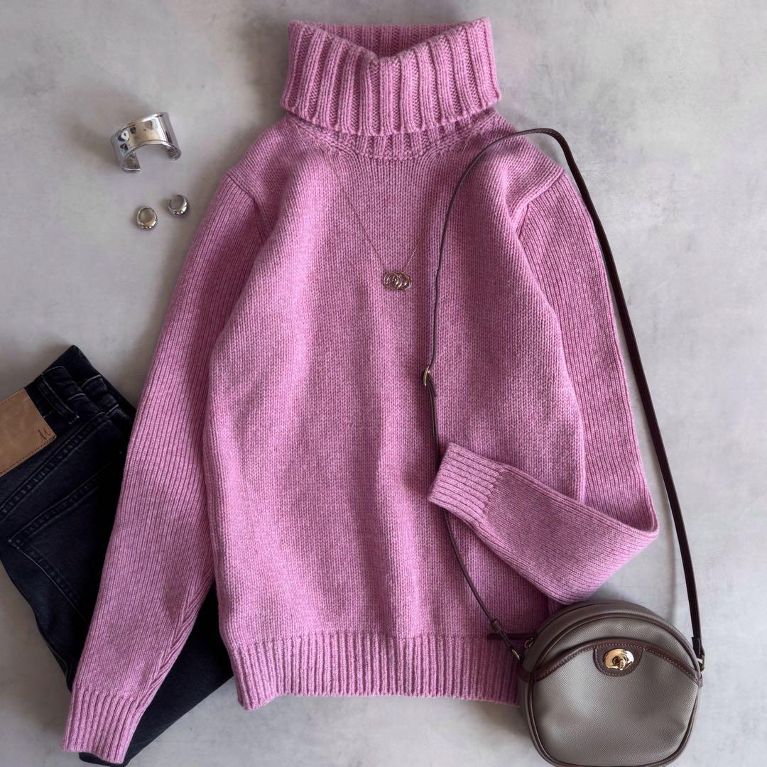 美品▲SLOANE カシミヤ混 タートルネック ニット ピンク サイズ2 M SLOANE（スローン）の「SLOANE / 別注 ジーロンラムズウール カシミヤ