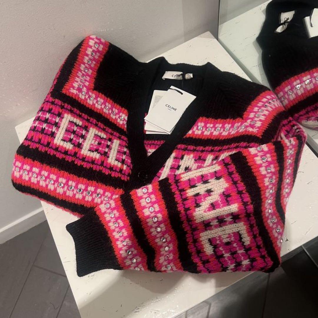 プ*ア様 女子ウケも抜群！CELINE純正クリスタルニットカーディガン