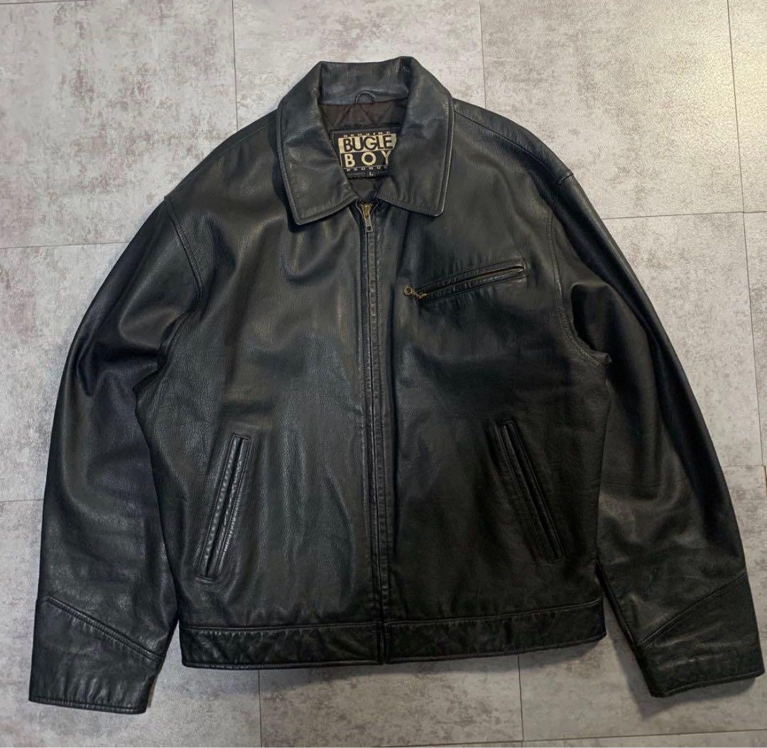 90s Vtg short leather bomber jacket blk