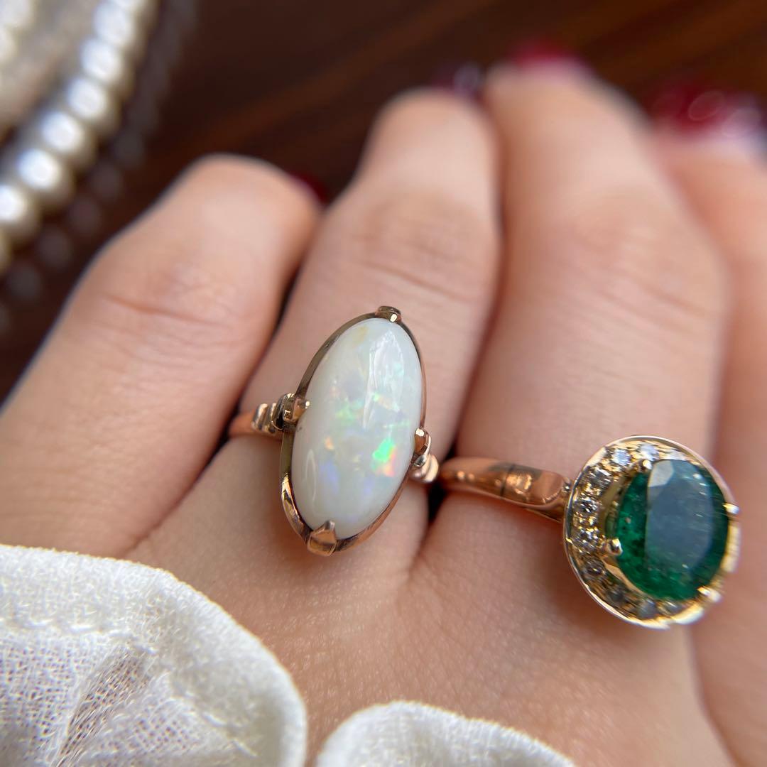 ☆【昭和レトロ】K18 オパール 千本透かし 指輪 ゴールド 7号 2.3g