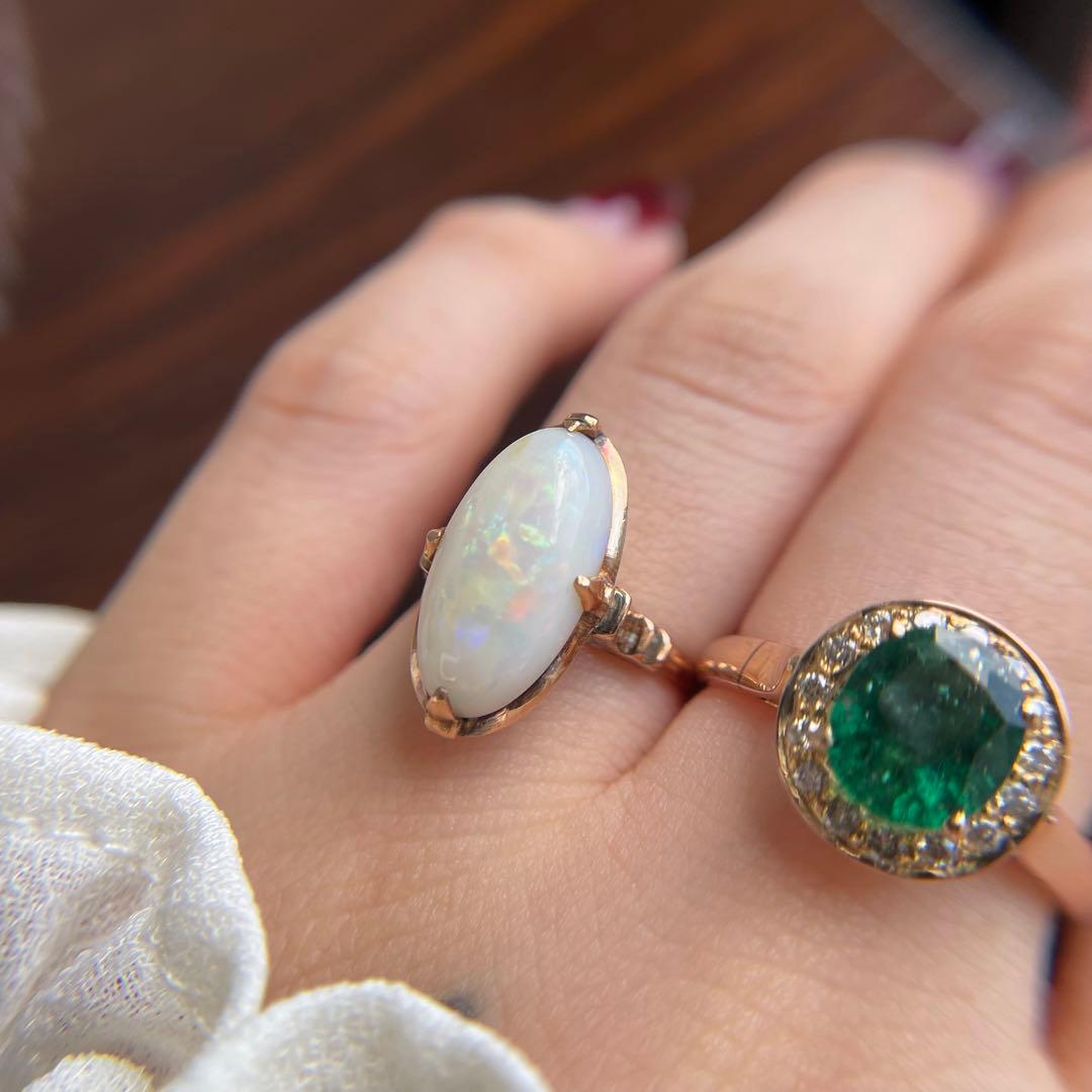 ☆【昭和レトロ】K18 オパール 千本透かし 指輪 ゴールド 7号 2.3g