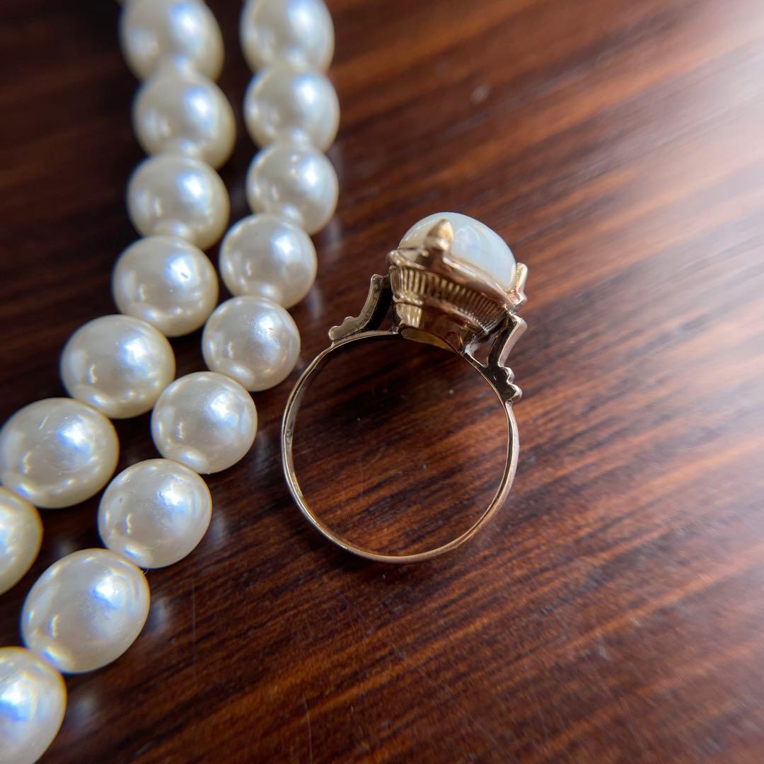 ☆【昭和レトロ】K18 オパール 千本透かし 指輪 ゴールド 7号 2.3g