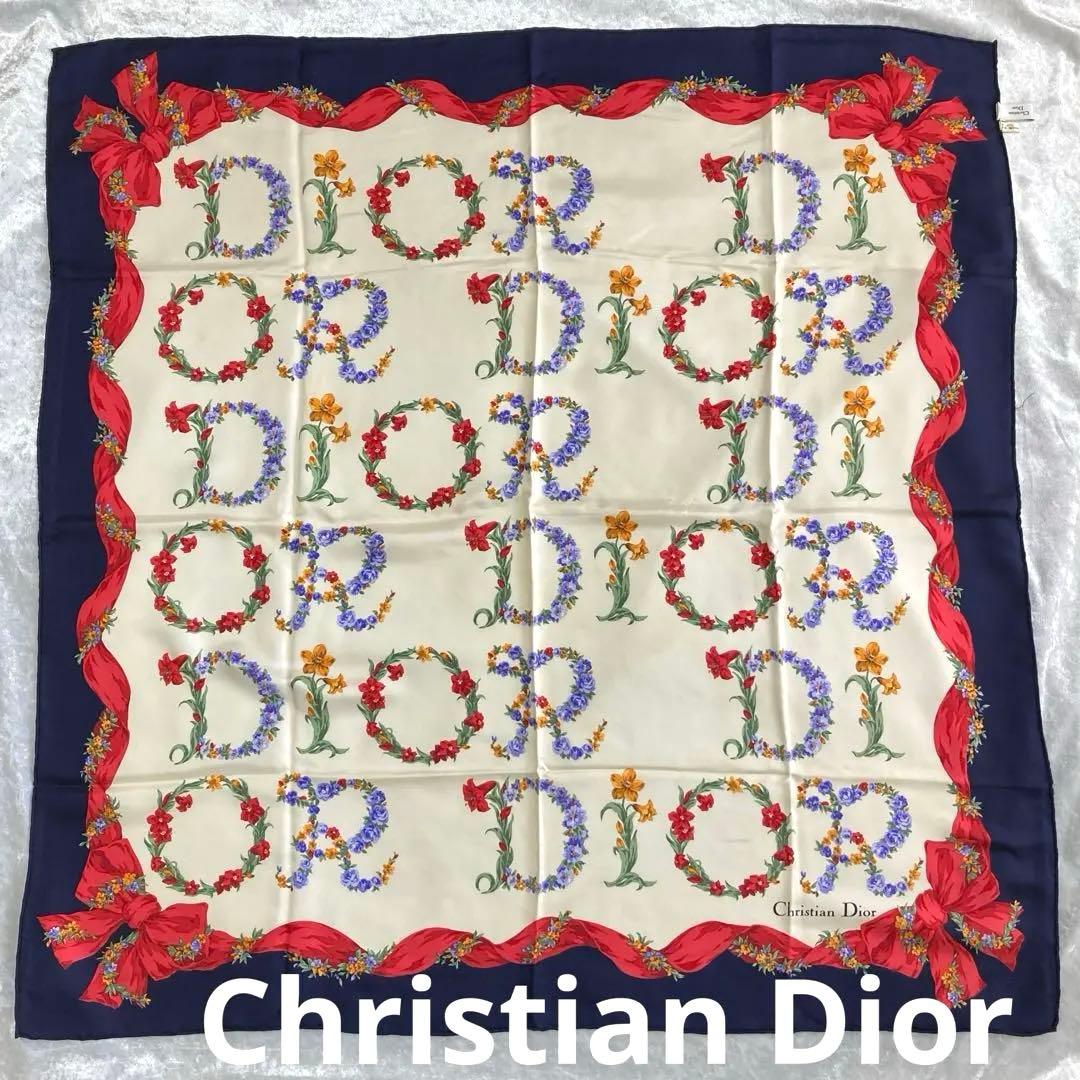 Christian Dior クリスチャンディオール 大判スカーフ シルク ロゴ