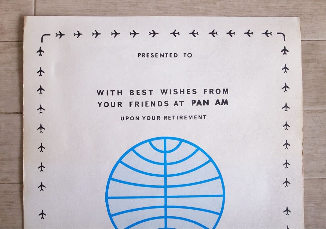 超稀少 PAN AM パンナム 退職記念バッジ＆証書／社章 パイロット クルー