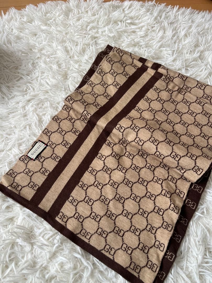 GUCCI GGパターン マフラー ベージュ/ブラウン - メルカリ