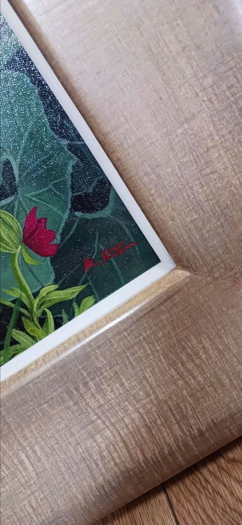 期間限定 得市！真作 北久美子「風の譜」油彩10号 孔雀・南国花鳥画