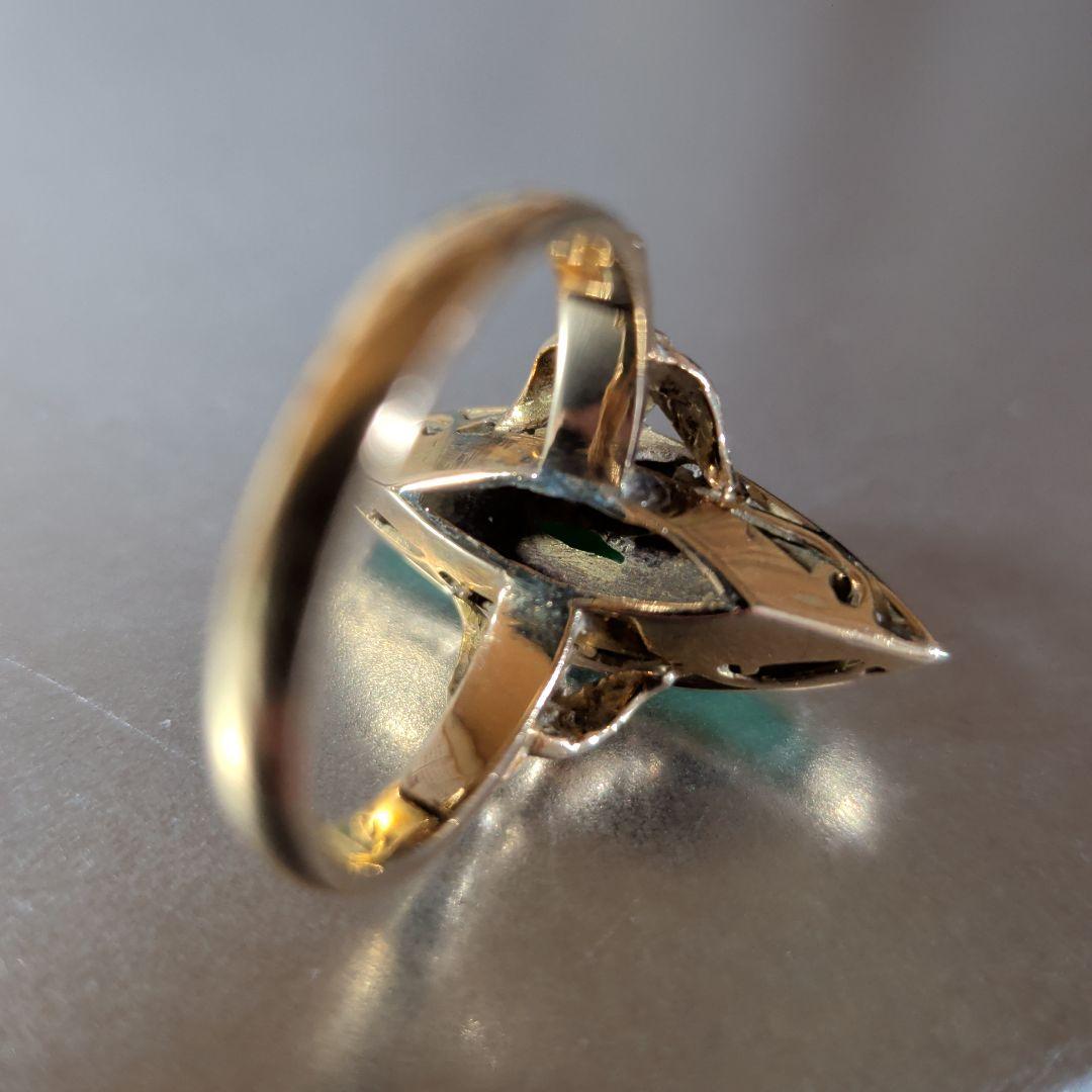 リング　14K　585　YG　天然ひすい　ジェイダイト　釈迦玉　6.59g　ソ付