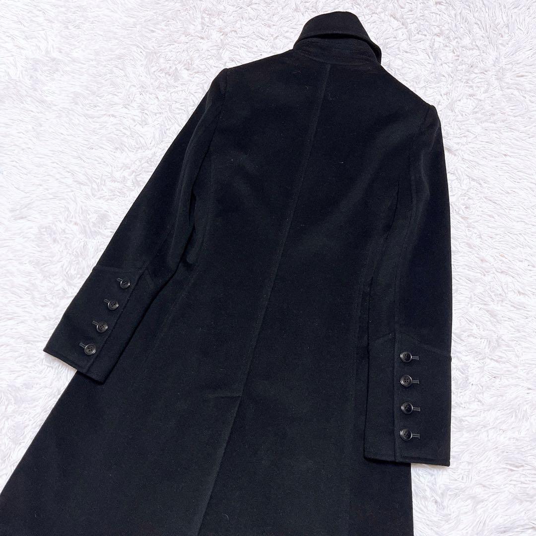 美品 Theory カシミヤ アンゴラ ロング コート ダブル ボタン 襟 黒