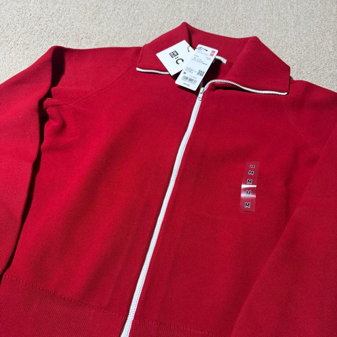 新品未使用】ユニクロC ミラノリブフルジップカーディガン Red Mサイズ
