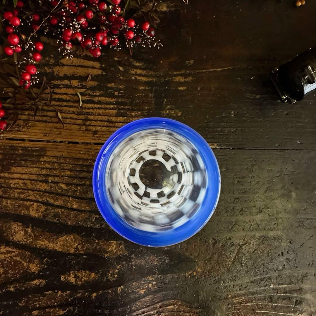 骨董 レトロ 希少 青フチ 乳白色 市松紋 ゴブレット タンブラー パフェ