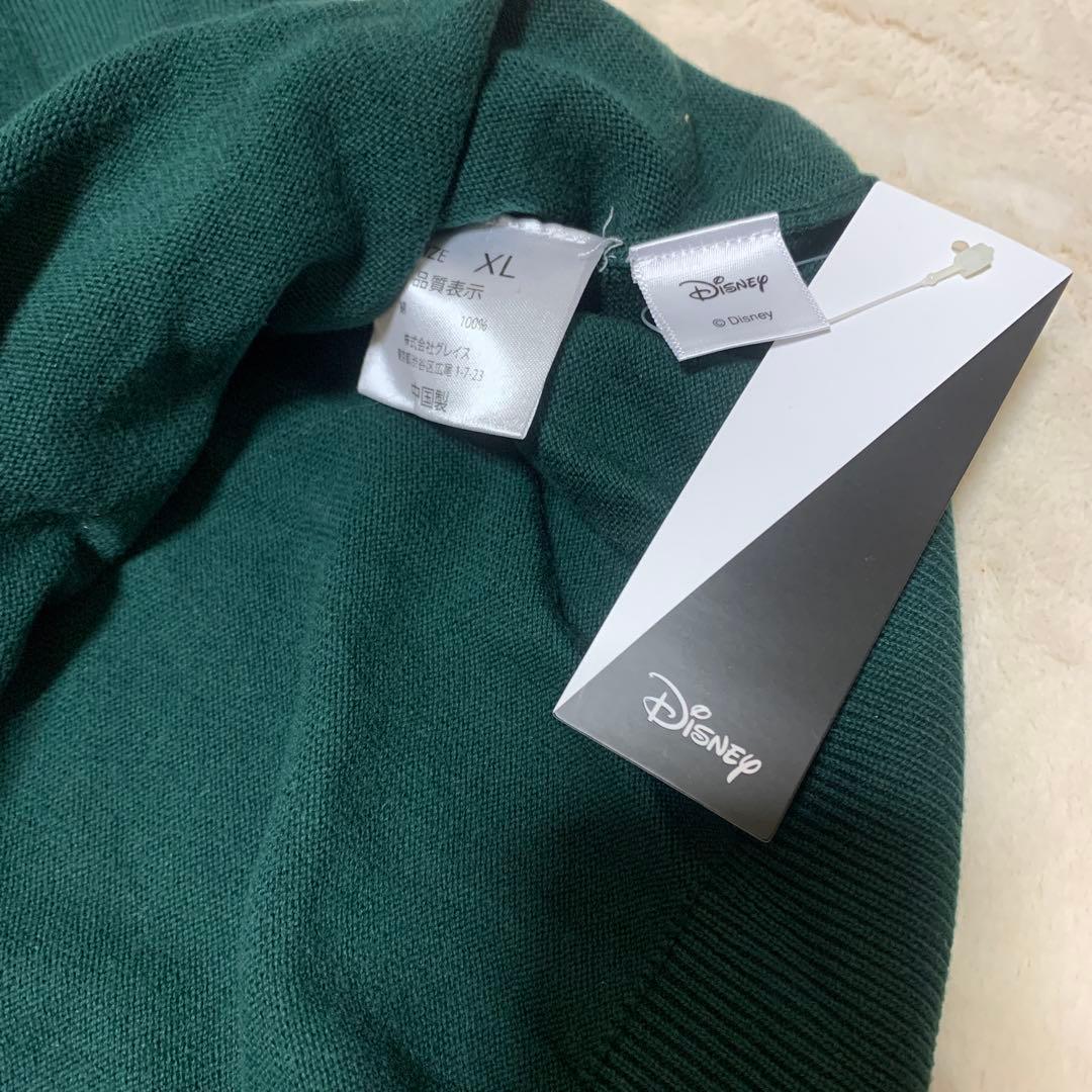 新品タグ付き、木梨サイクル、ゴルフセーター、ミッキー。グリーン