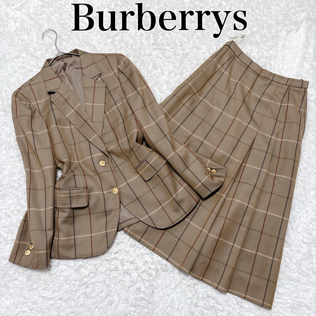 希少 バーバリー 金ボタン セットアップ スーツ チェック ウール