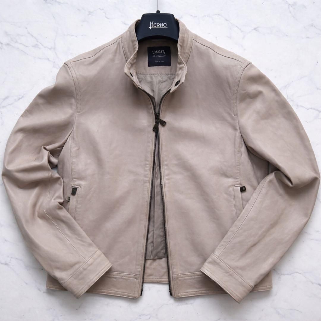 EMMETI JURI 羊革 シングルライダース ジャケット ベージュ 50 EMMETI エンメティ JURI ユリ SP CALF シングルライダースジャケット