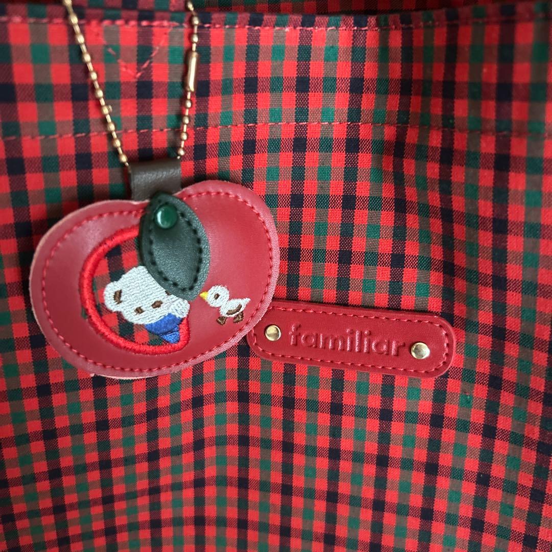 最終値下げします！familiar 赤緑チェック トートバッグ - メルカリ