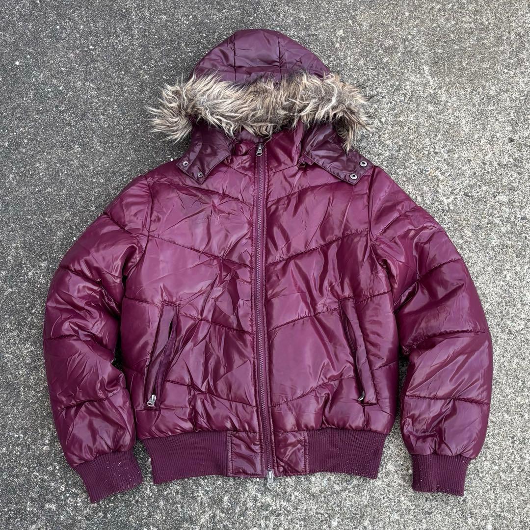 ファーダウン ワインレッド ダウンジャケット グランジ y2k 光沢 お兄