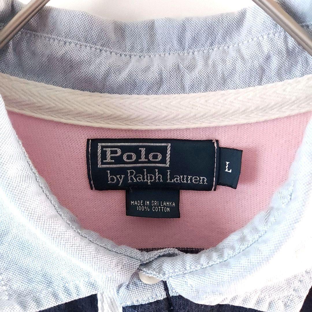 ポロラルフローレン ボーダー ポニー刺繍 ラガーシャツ L 桃紺 - メルカリ