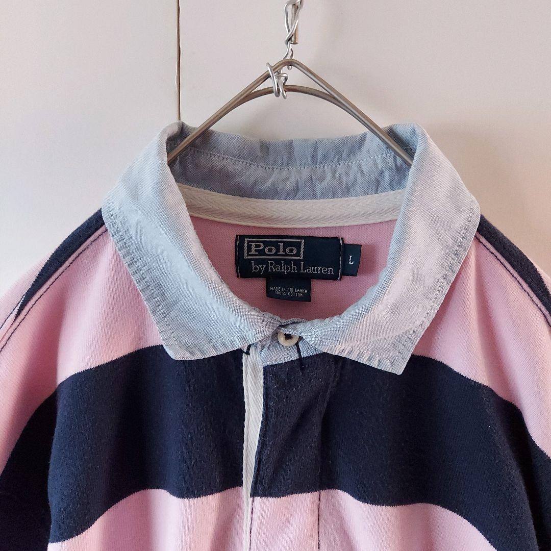 ポロラルフローレン ボーダー ポニー刺繍 ラガーシャツ L 桃紺 - メルカリ