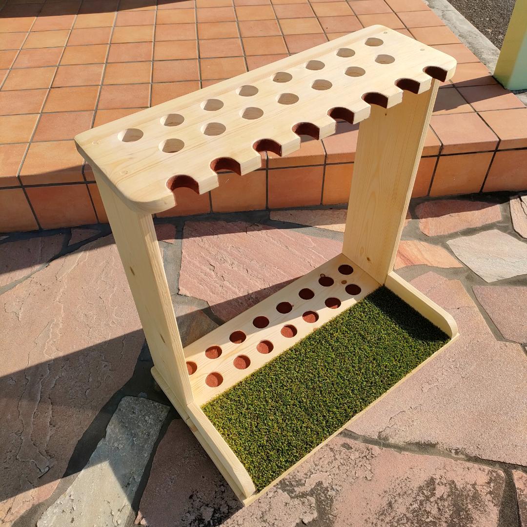 ゴルフクラブスタンド15本＋8本掛け 無塗装【完成品】フェルト＆人口芝