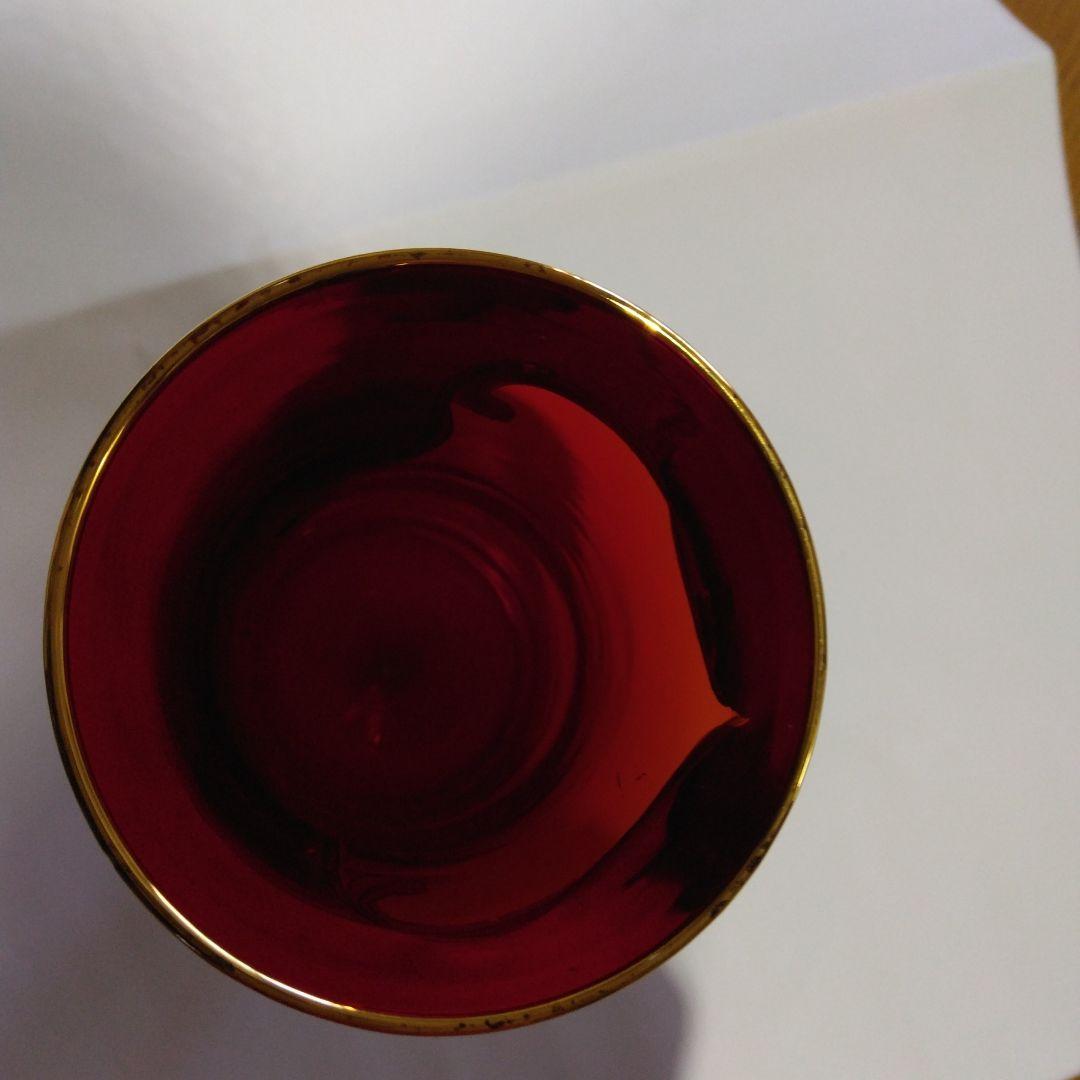 ベネチアングラス 赤と金のガラスグラス 花柄