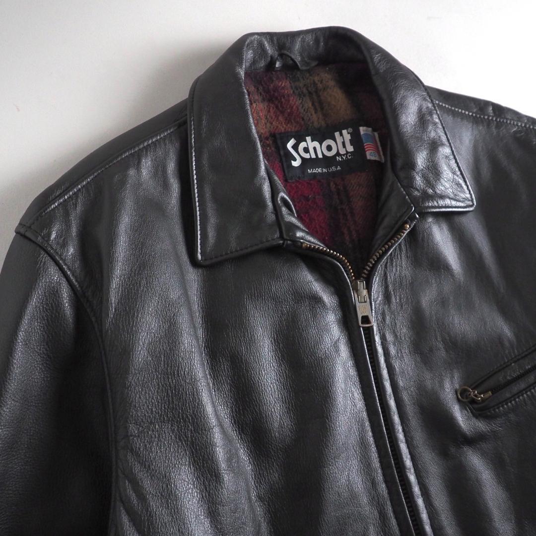 Schott size48 シングルライダースジャケット 裏地チェック - メルカリ