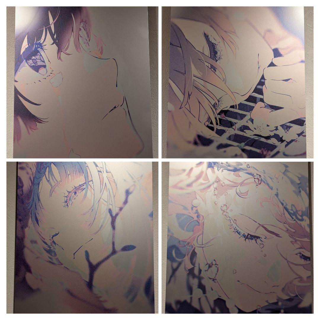 米山舞 0412 4点セット アルミ UV印刷 花を印刷した紙に5mm厚のアクリルを乗せ、その上から人物をUV印刷