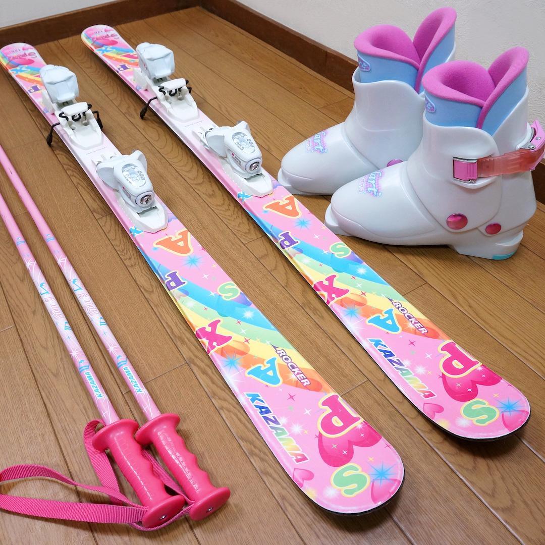 メンテ済 126cm 靴22cm KAZAMA スキーセット (130 メンテ済 116cm 靴21cm KAZAMA 子供用スキーセット 中古(120 116cm 靴