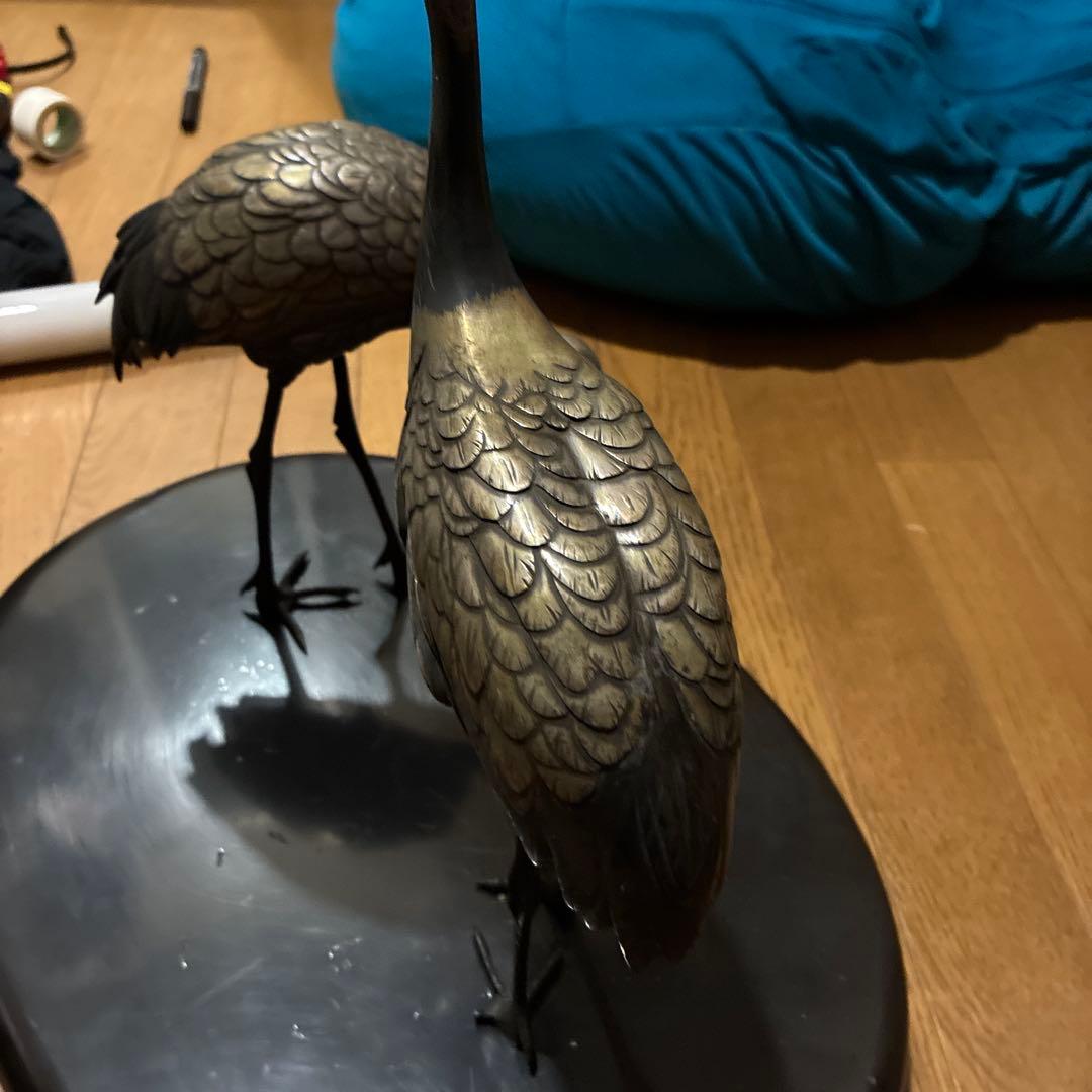 骨董品、縁起物鶴 美術工芸品 古銅色分け青銅 鎌倉山の旧家から出