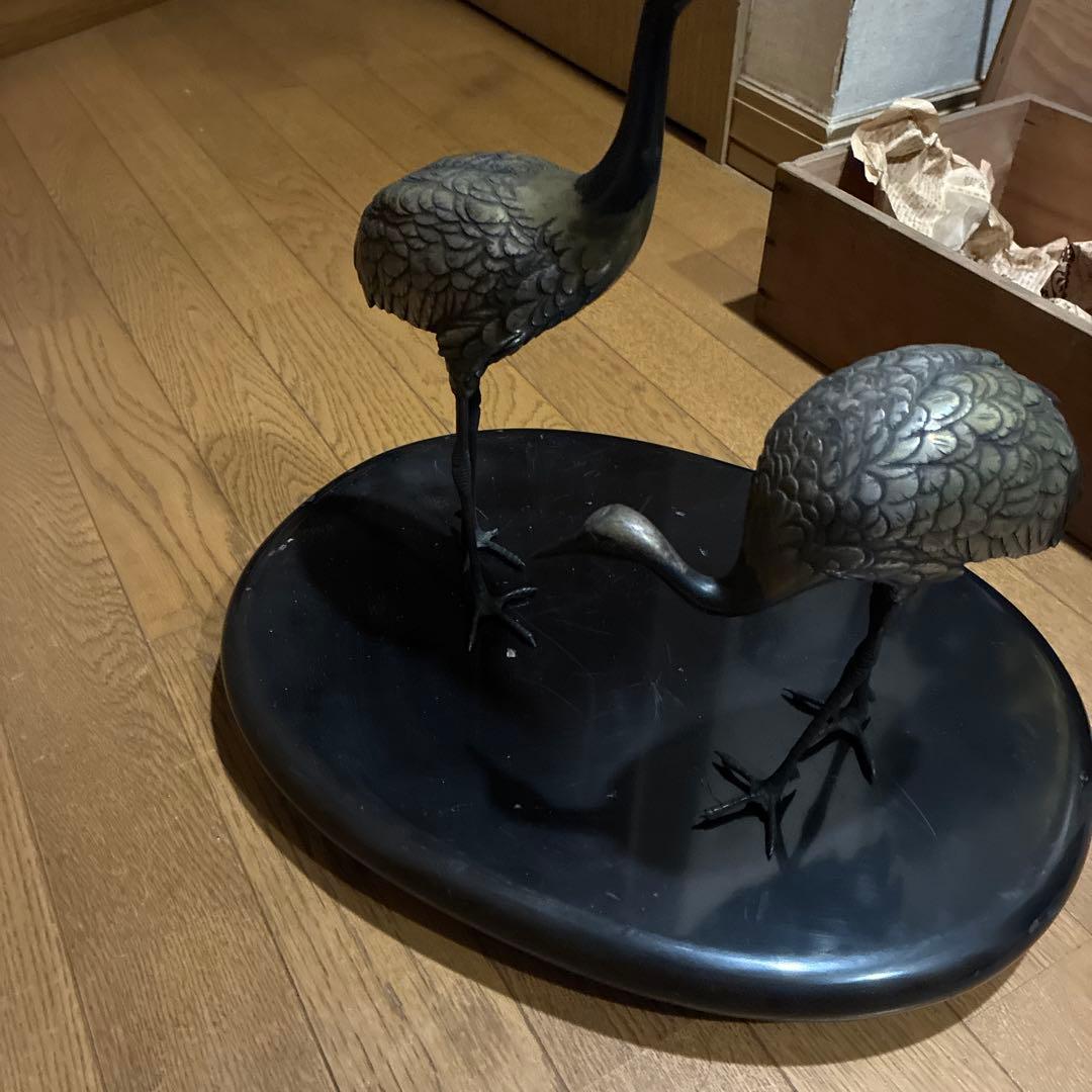 骨董品、縁起物鶴 美術工芸品 古銅色分け青銅 鎌倉山の旧家から出
