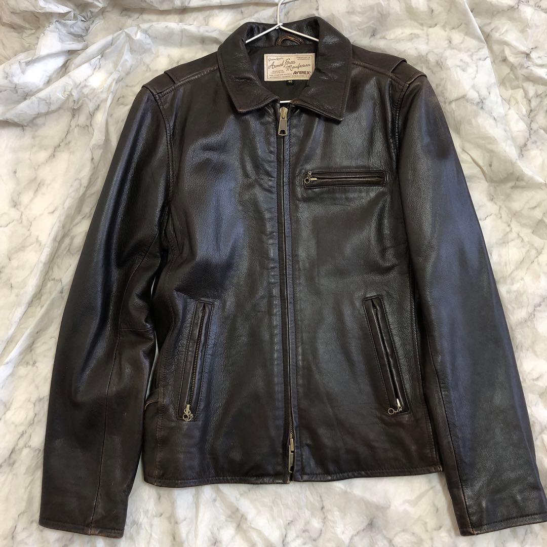 AVIREXアヴィレックス　レザージャケット　シングル　ライダース　ブラウン　L AVIREX アヴィレックス レザー ジャケット シングル ライダース