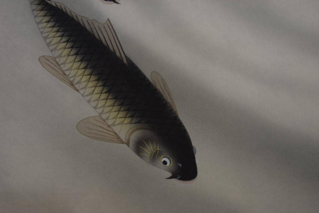 真作/春川/松鯉図/桐共箱付/布袋屋掛軸HF-115