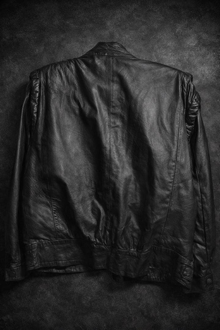 80s 90s vintage 本革 レザージャケット ブラック 短丈 ギャザー