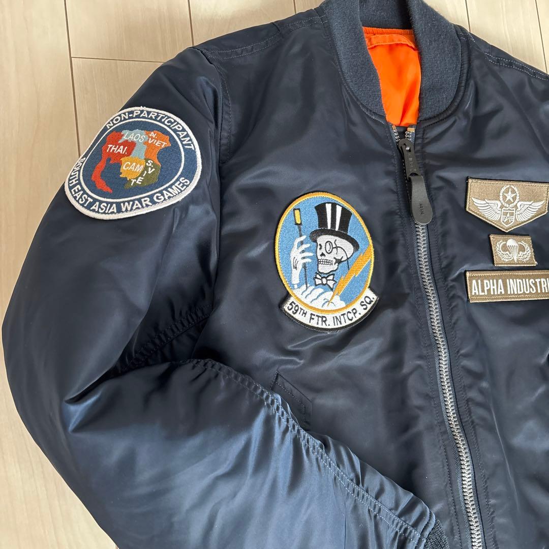 ALPHA MA-1 フライトジャケット 刺繍 ネイビー 短丈59th FTR - メルカリ