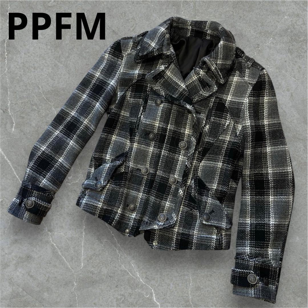 PPFM ジャケット　ダブルブレスジャケット　y2k ナポレオン　チェック柄 チェック柄ダブルジャケット ジャケット チェック柄 ダブルボタン