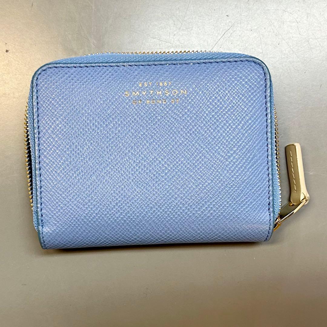 人気色】スマイソン Smythson レザー ジップコインケース ナイルブルー