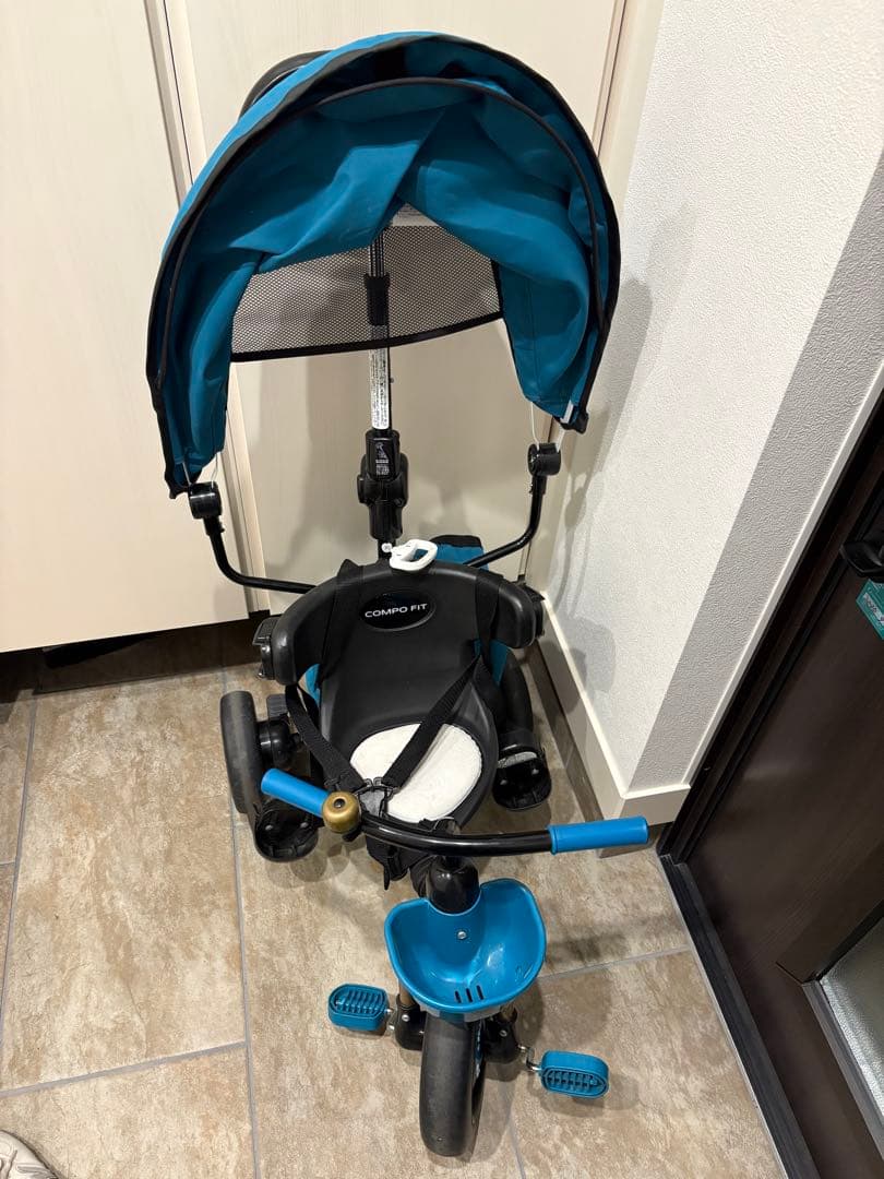 コンポフィット2 三輪車 手押し棒付き デニムブルー アイデス