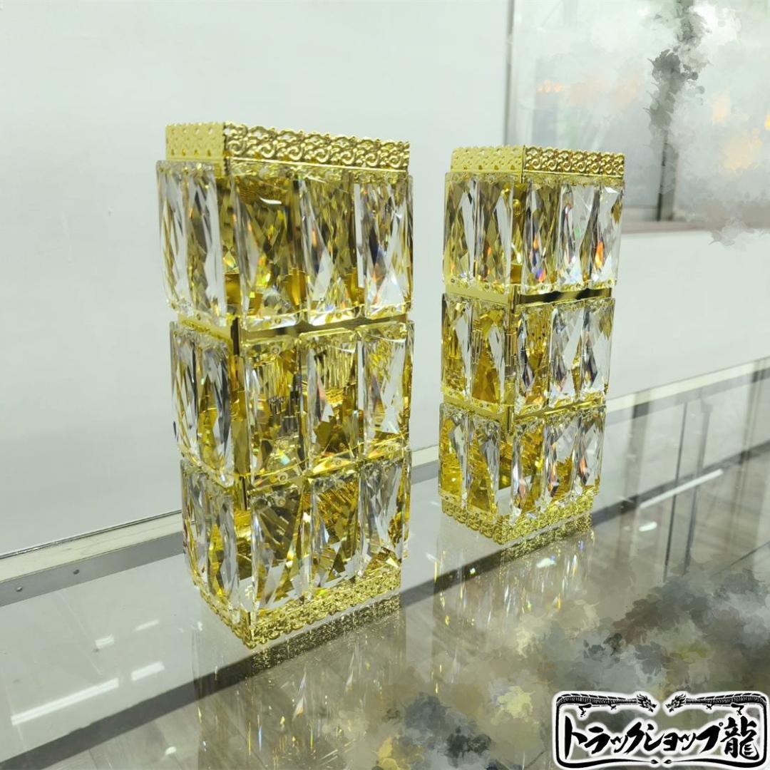 壁掛け シャンデリア２個セット金メッキ デコトラ車内照明金華山C0608S 高品質 壁掛 シャンデリア 2個セット 木枠土台 ゴールドメッキ 金華山
