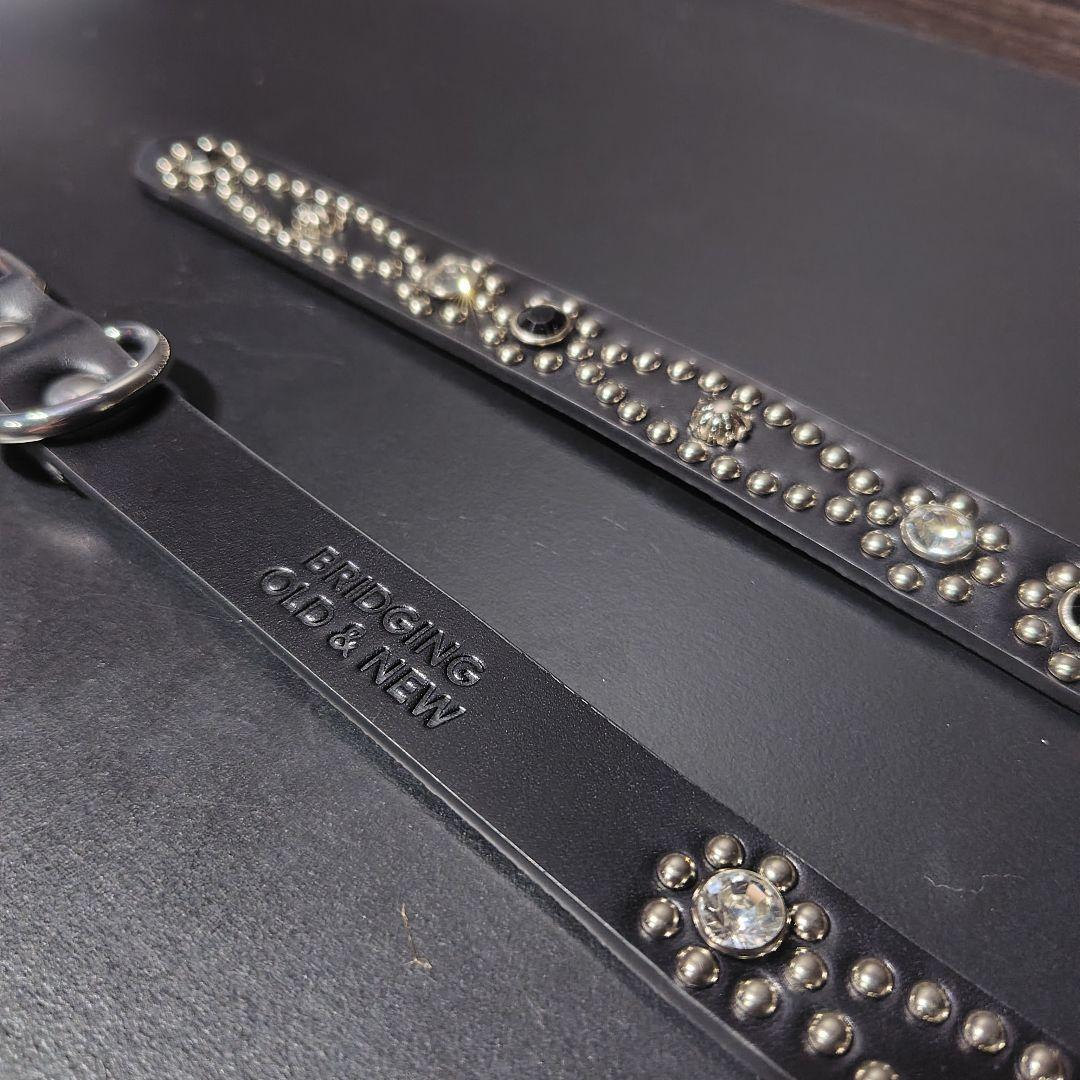 クロス銀□本革レザーフルスタッズナローベルト☆925アメカジ