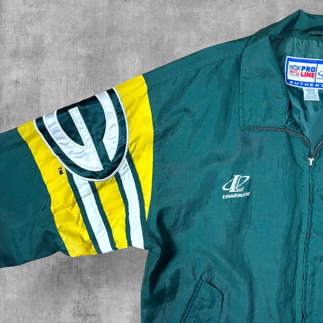 90s】 NFLパッカーズロゴアスレチッ クナイロンジャケット刺繍グリーン