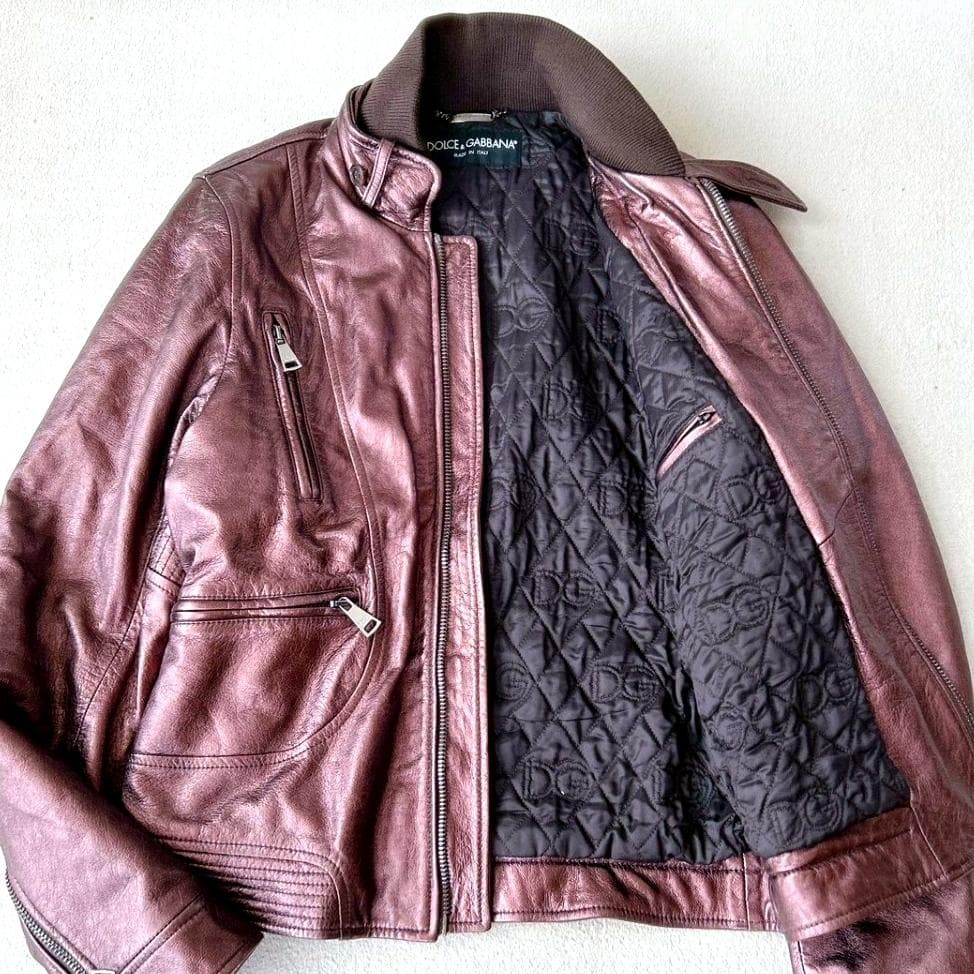 DOLCE&GABBANA ラムレザー メタリック ジャケット 50 ライダース DOLCE&GABBANA（ドルチェ & ガッバーナ） ドルガバ ライダース