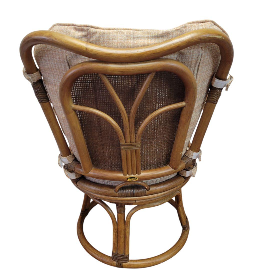 クリーニング済 KAZAMA カザマ ラタン 藤 回転座椅子 チェア 椅子