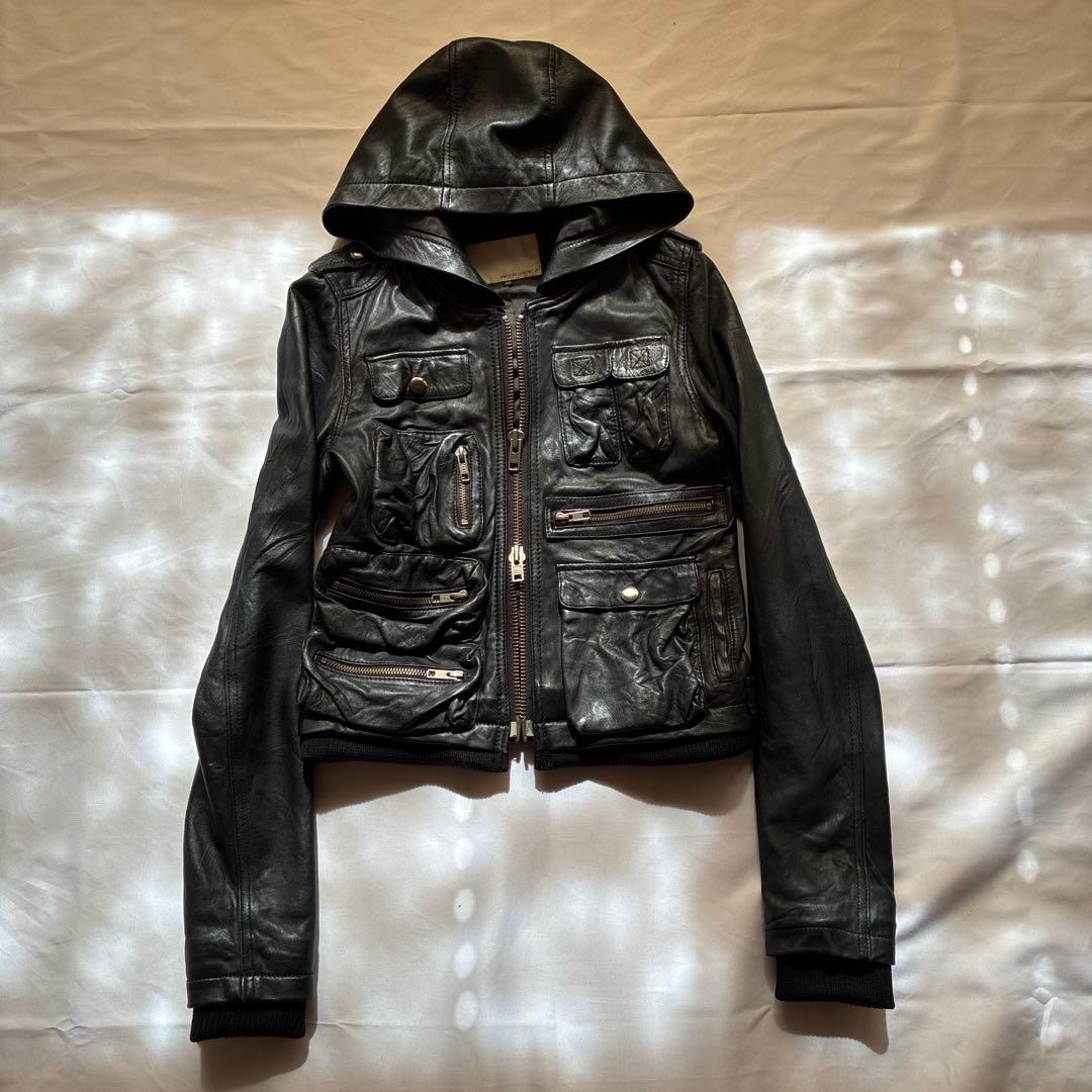 archive gimmick leather hoodie lgb y2k - メルカリ