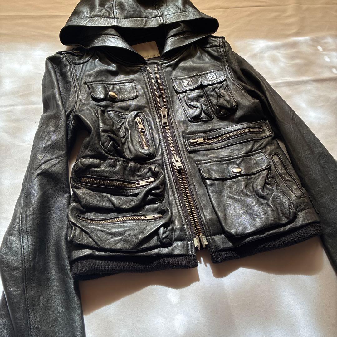 archive gimmick leather hoodie lgb y2k - メルカリ