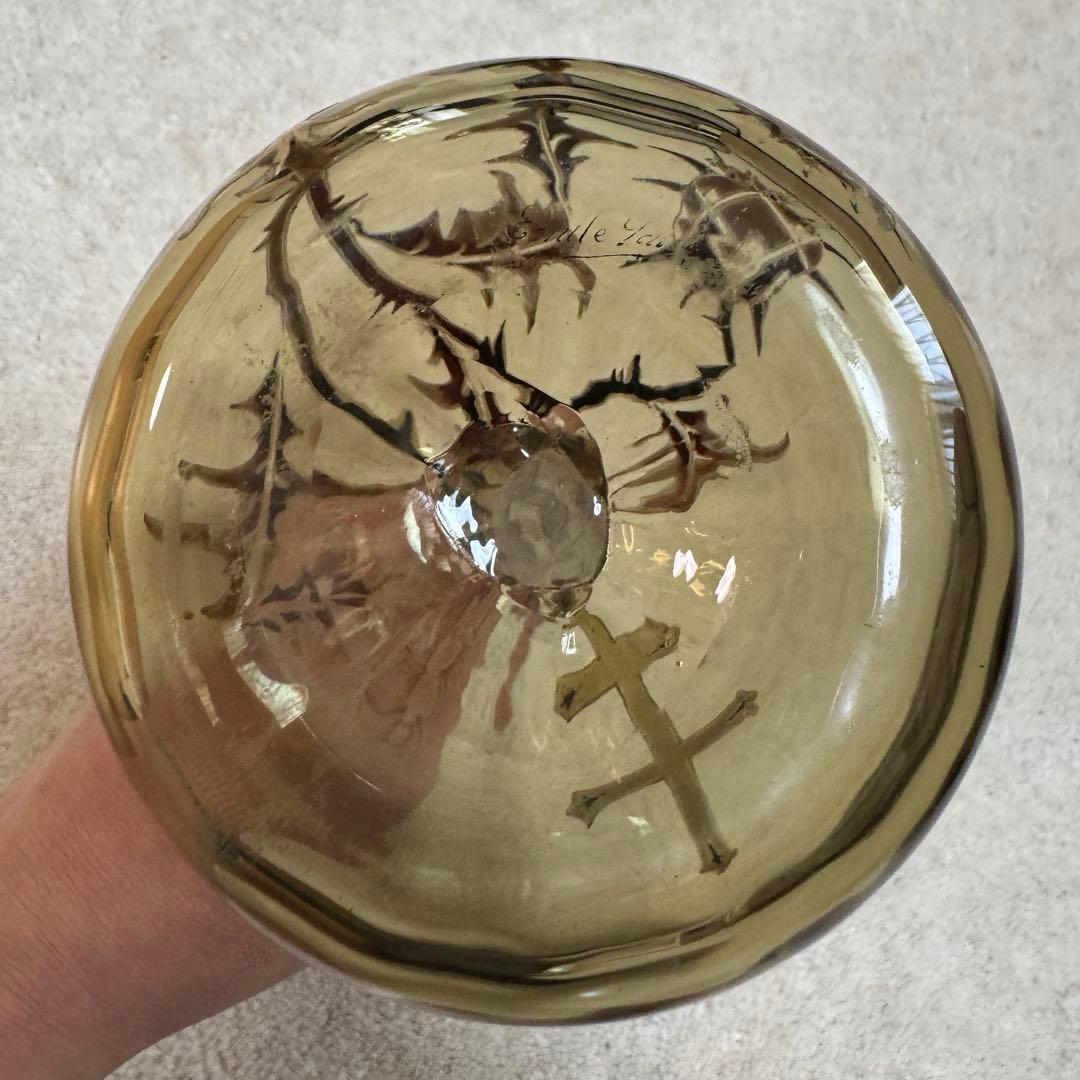 本物保証 エミール•ガレ エナメルガラス花瓶 約1890年 骨董 稀少品 共