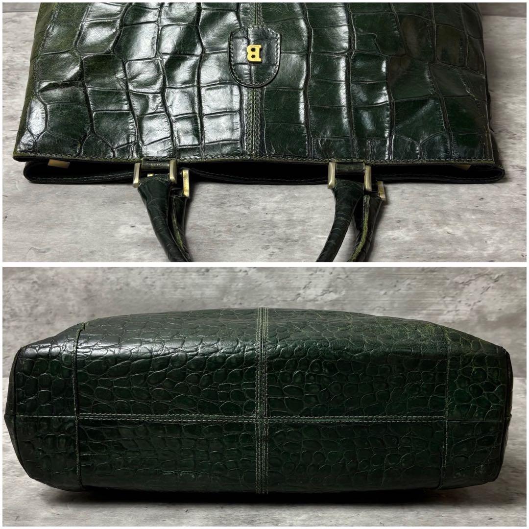 希少 BALLY トートバッグ クロコ型押し 肩掛け可能 メンズ グリーン