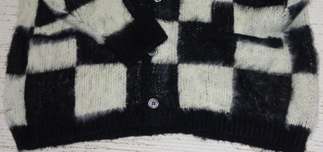 ユニバード72 モヘアタッチ 起毛 チェッカーフラッグ カーディガン